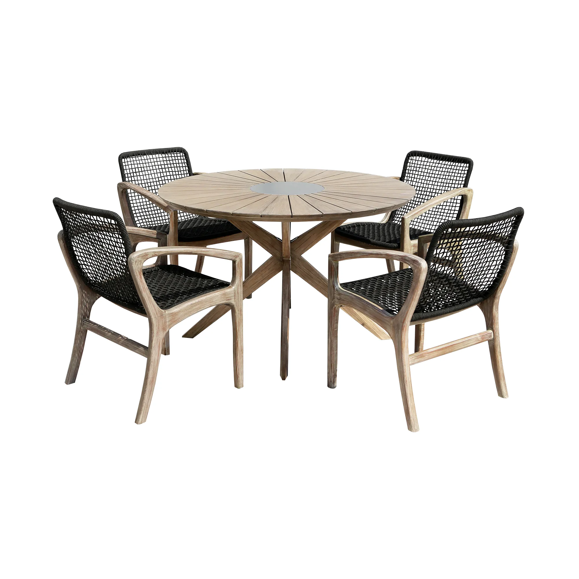 Sachi and Brighton 5 Piece Dining Set in Light Eucalyptus Wood with Charcoal Rope