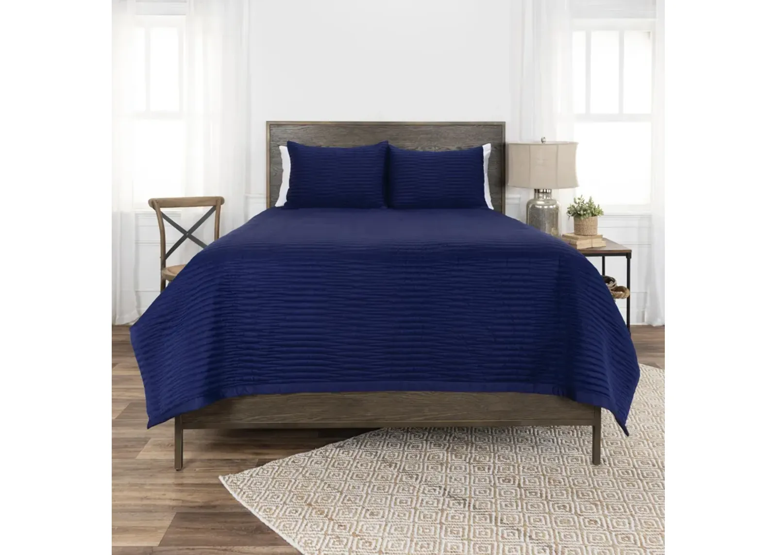 Parker- Indigo King Geometric Navy Quilt -  Set of 3