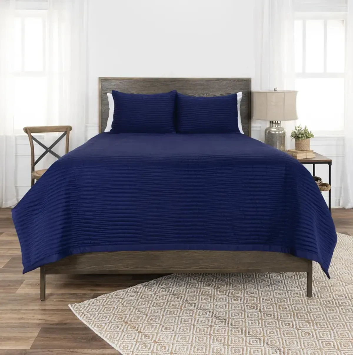 Parker- Indigo King Geometric Navy Quilt -  Set of 3