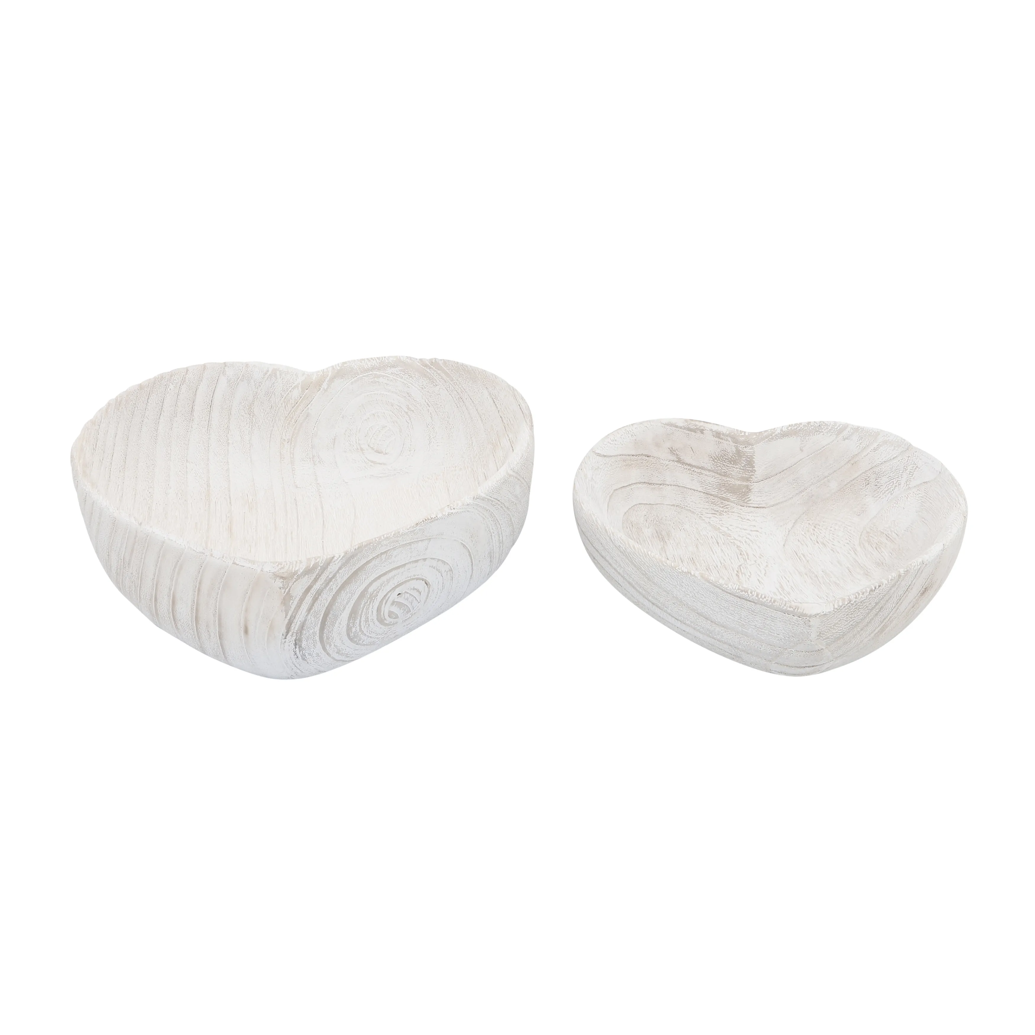 Wood, S/2 9/10" Heart Bowls, White