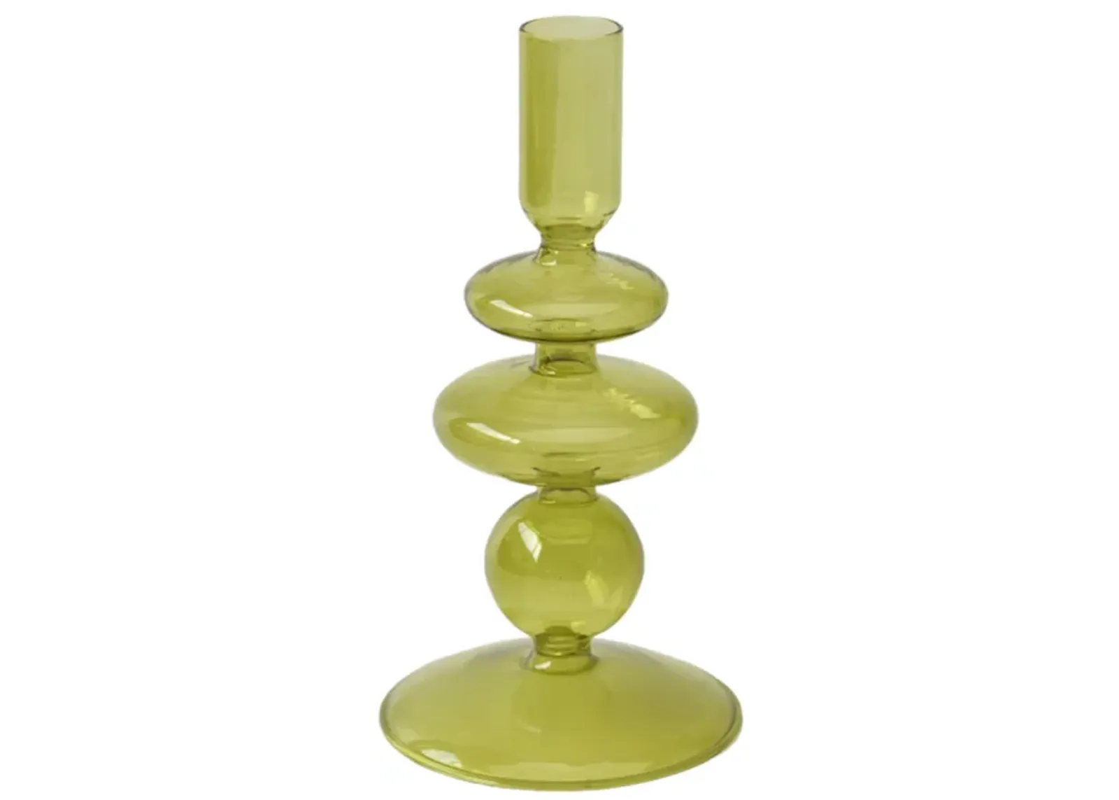 7" Vintage Glass Taper Candle Holder, Olive