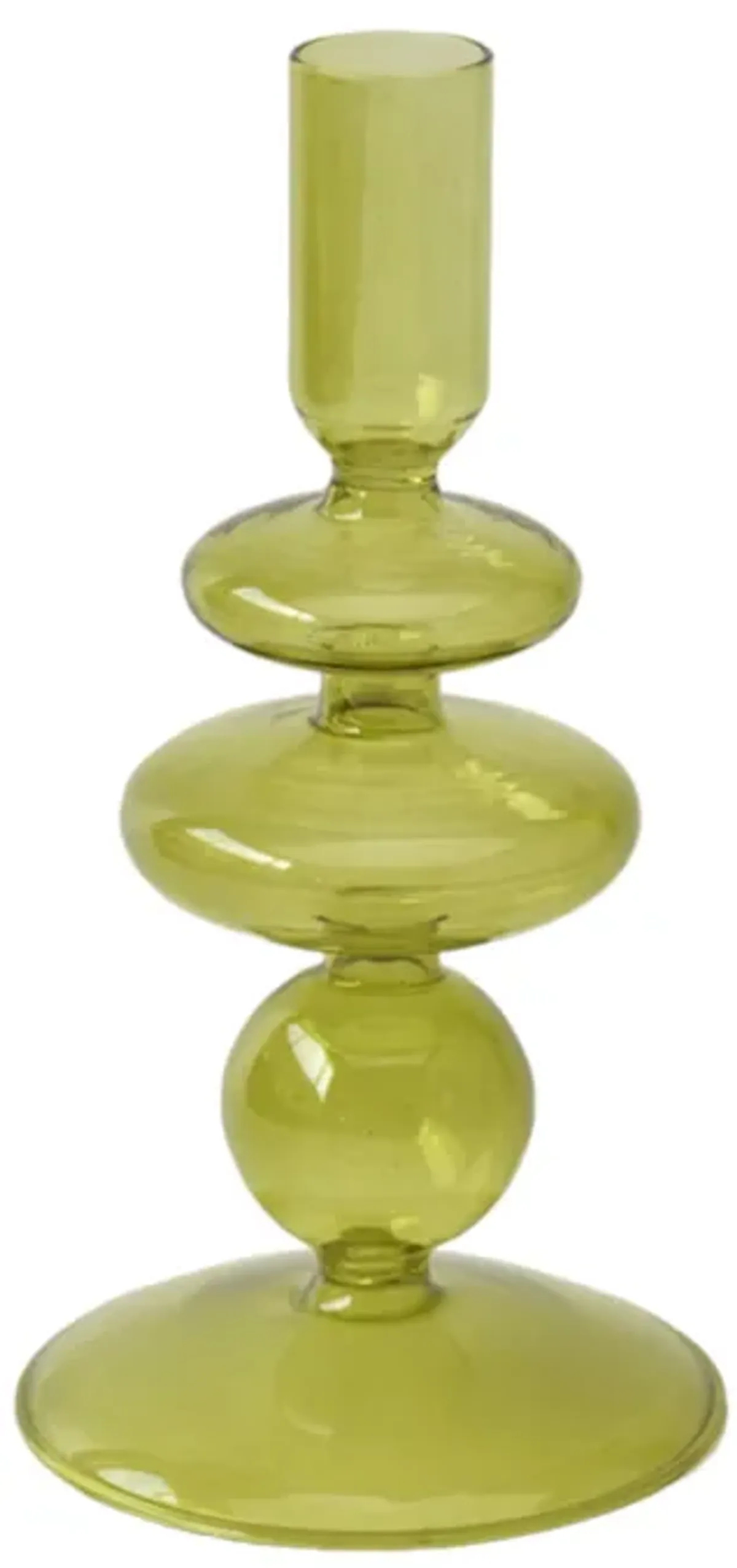 7" Vintage Glass Taper Candle Holder, Olive