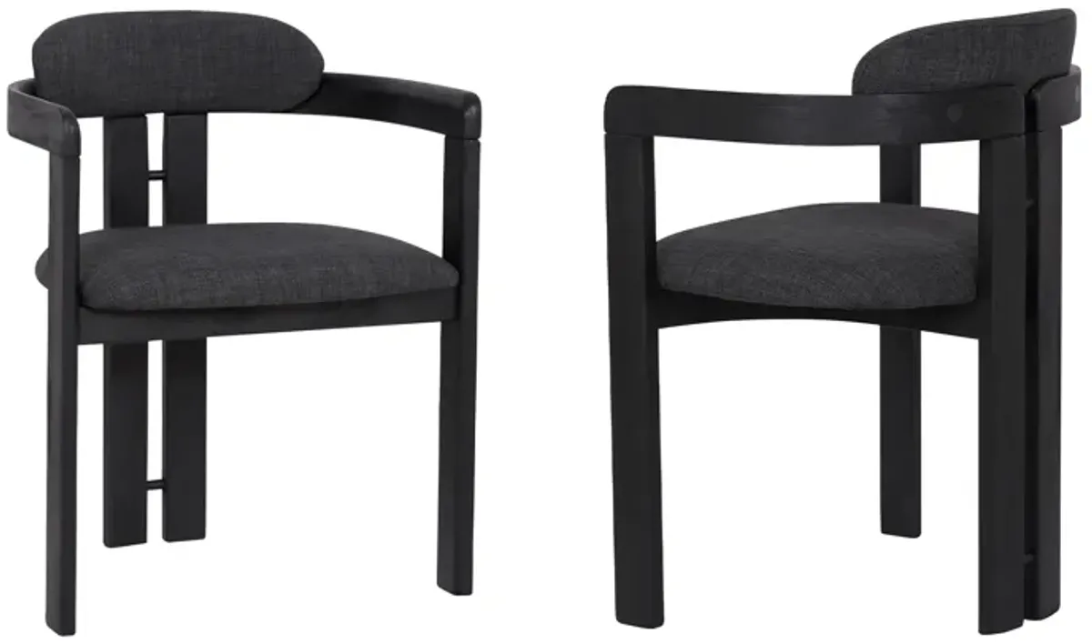 Jazmin Contemporary Dining Chair in Black Brushed Wood Finish and Charcoal Fabric - Set of 2