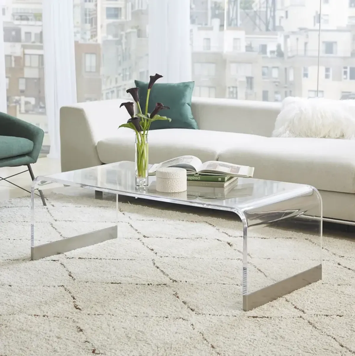 Bowie Coffee Table in Clear Acrylic and Brushed Stainless Steel