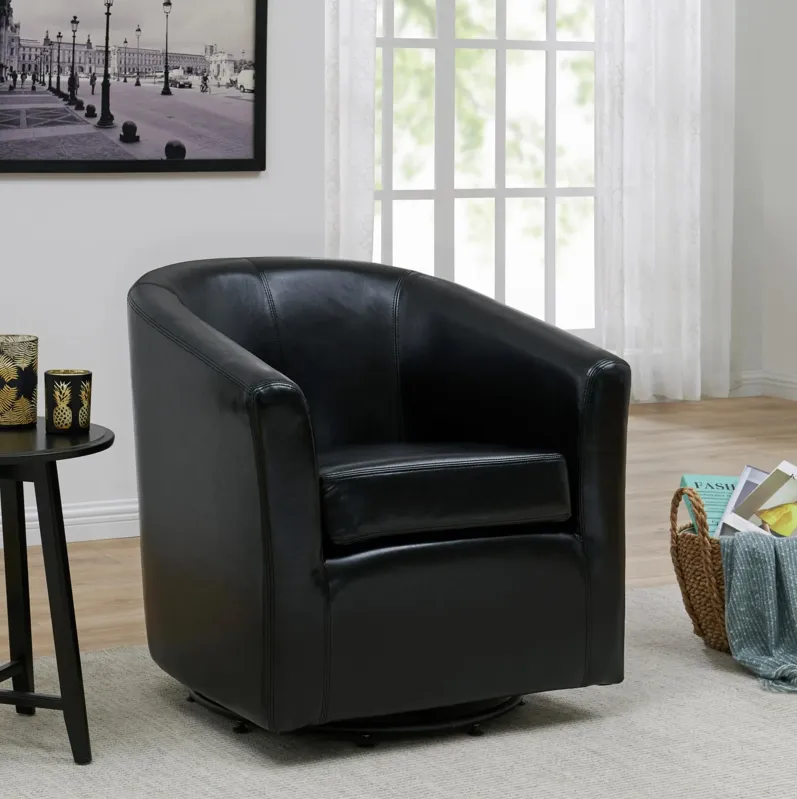 hayden swivel bonded leather accent arm chair, black