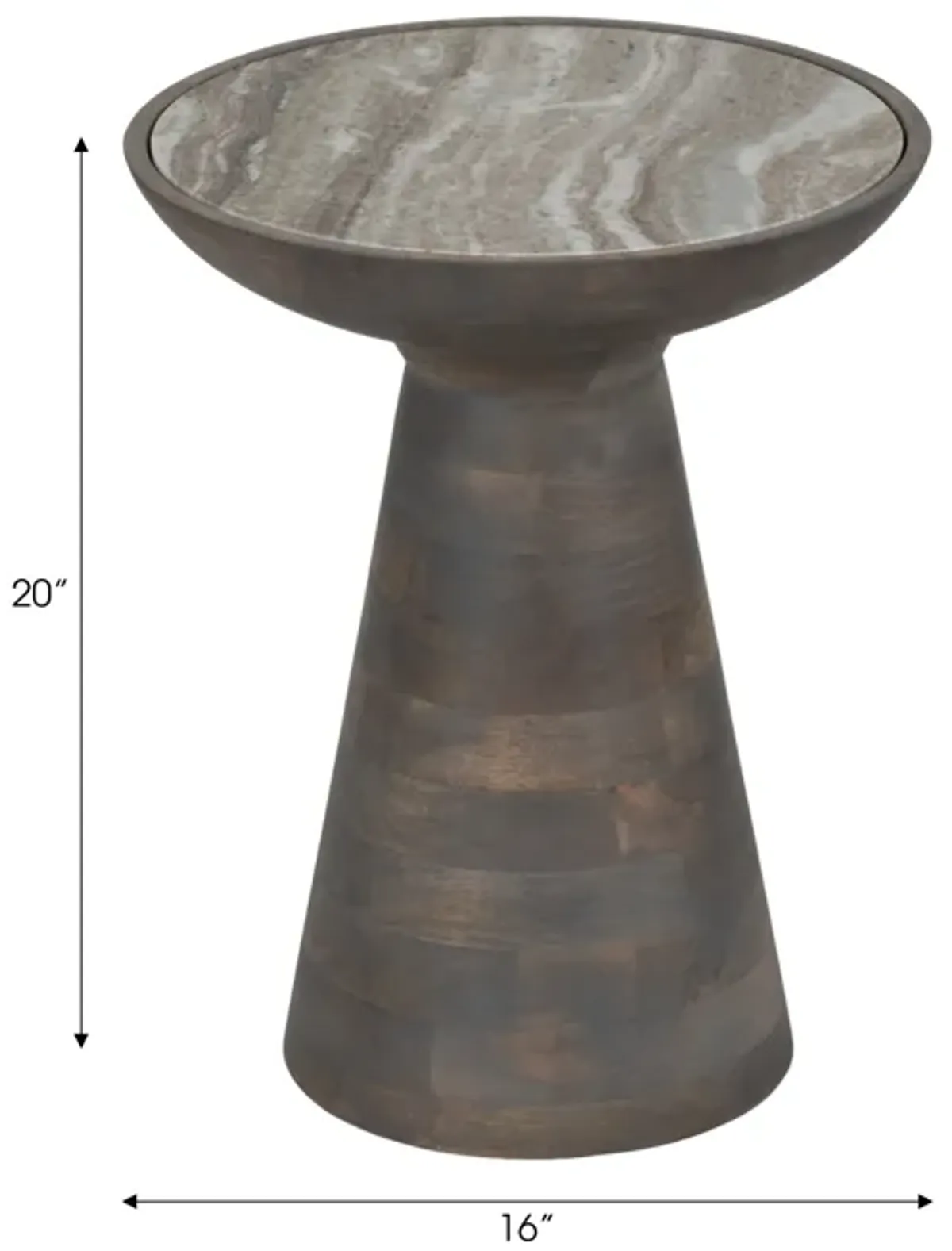 20" Wood Accent Table Baslana Marble Top, Blk