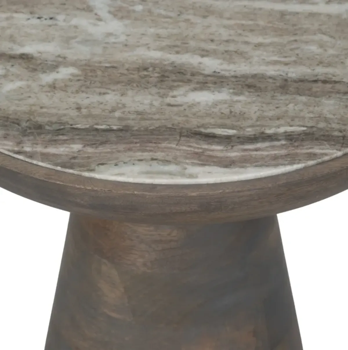 20" Wood Accent Table Baslana Marble Top, Blk