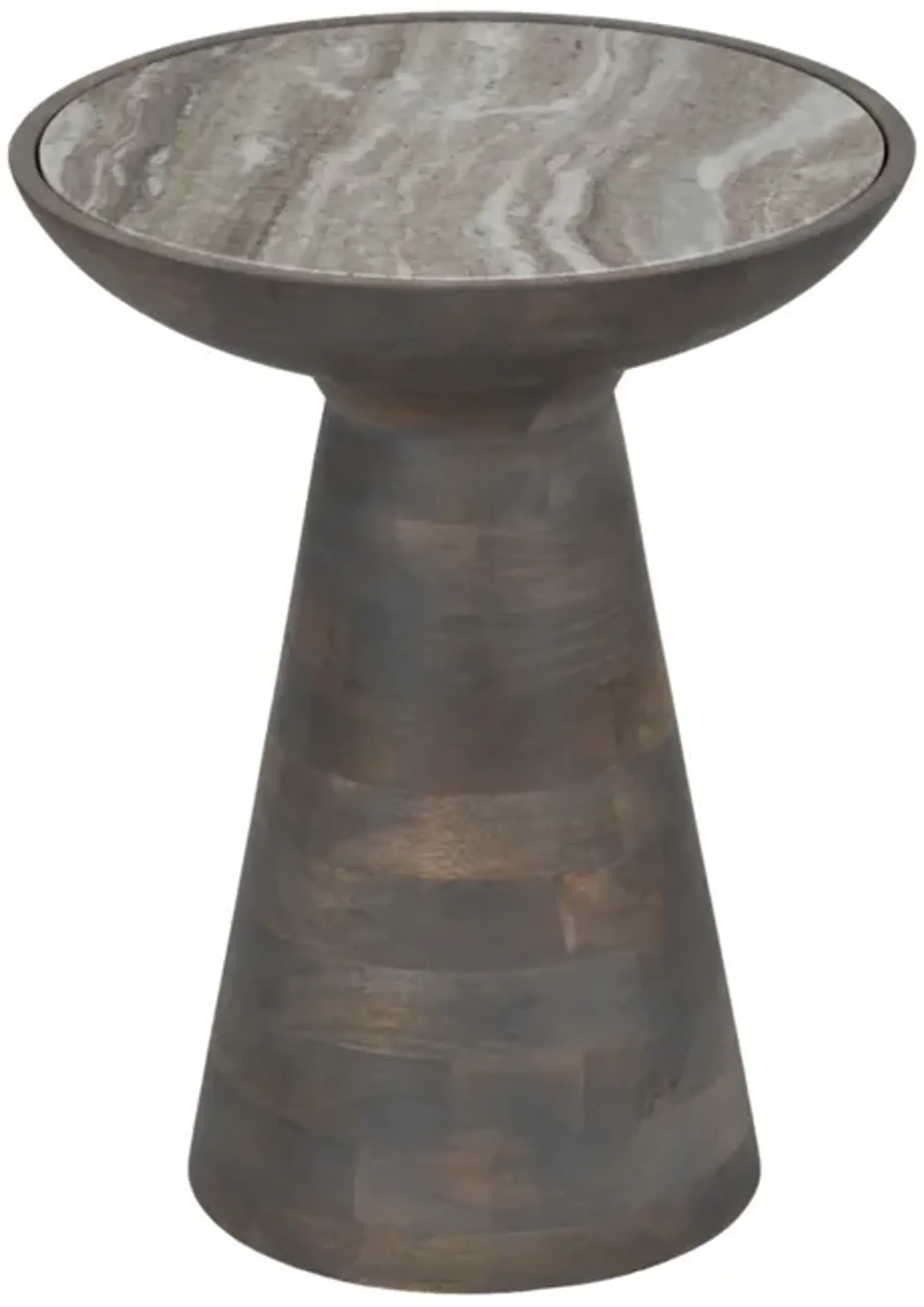 20" Wood Accent Table Baslana Marble Top, Blk