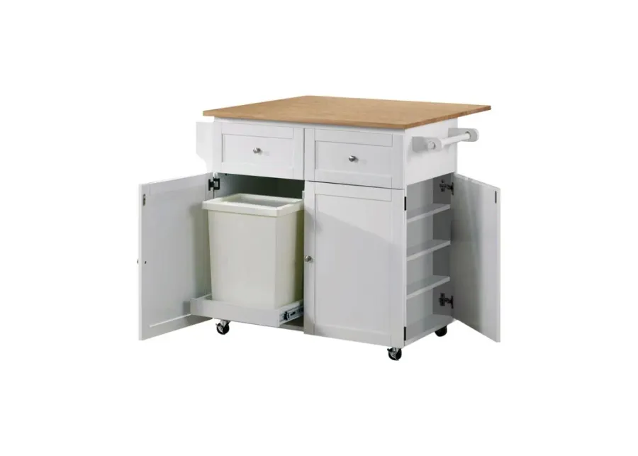 Jalen 3-door Kitchen Cart with Casters Natural Brown and White