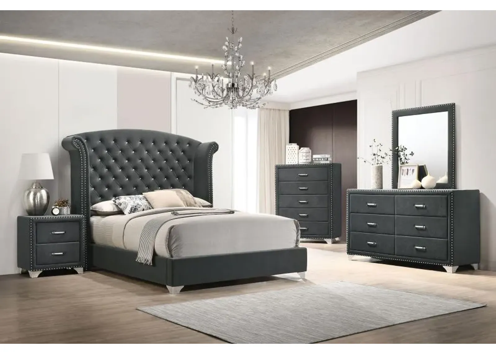 Melody 5-piece Queen Tufted Upholstered Bedroom Set Grey