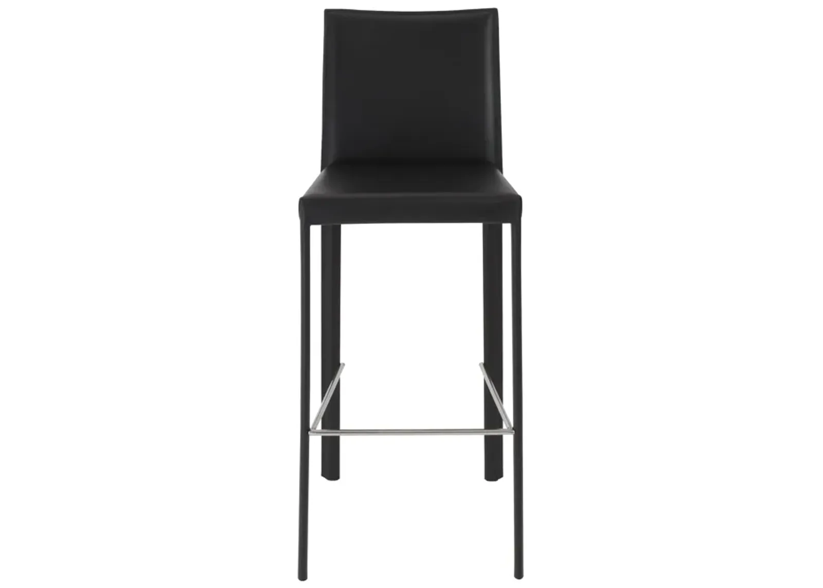 Hasina Bar Stool in Black with Polished Stainless Steel Legs  - Set of 2