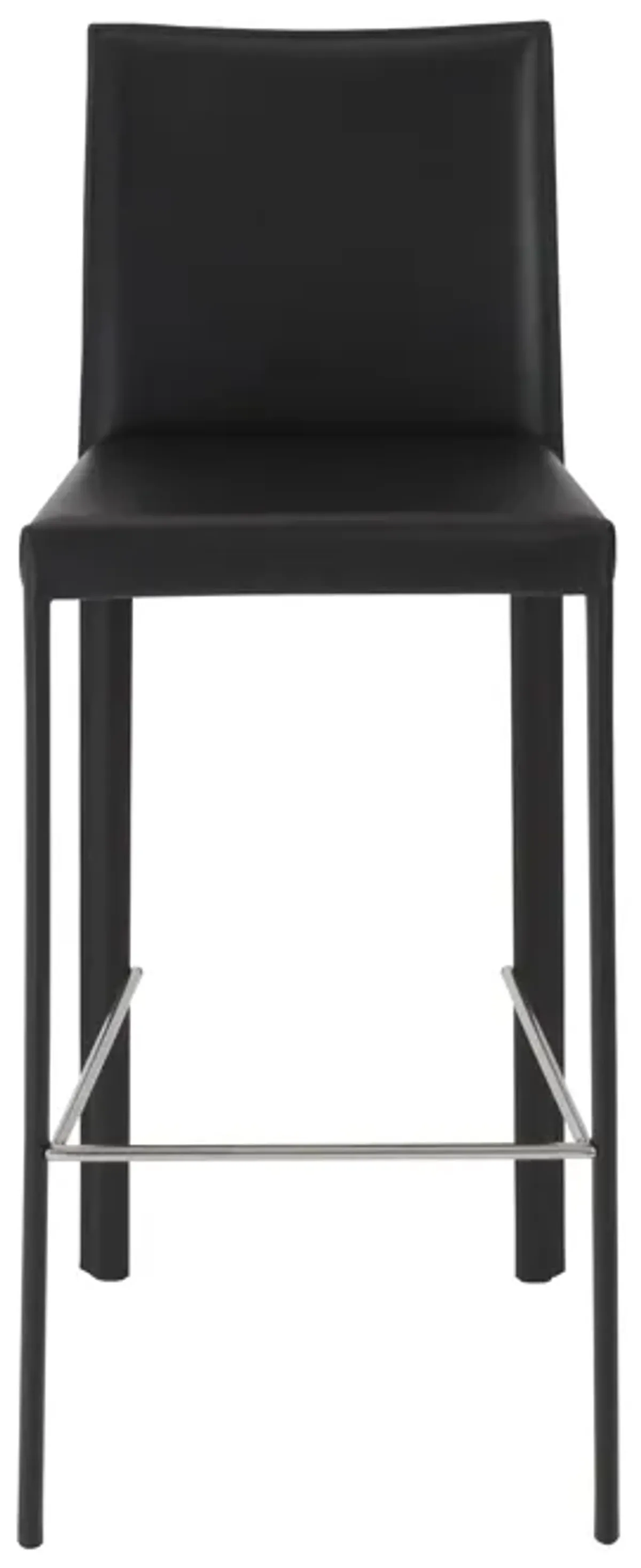 Hasina Bar Stool in Black with Polished Stainless Steel Legs  - Set of 2