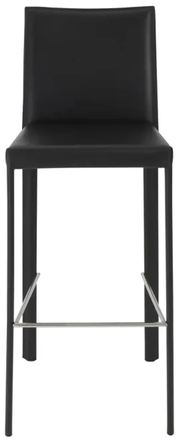 Hasina Bar Stool in Black with Polished Stainless Steel Legs  - Set of 2