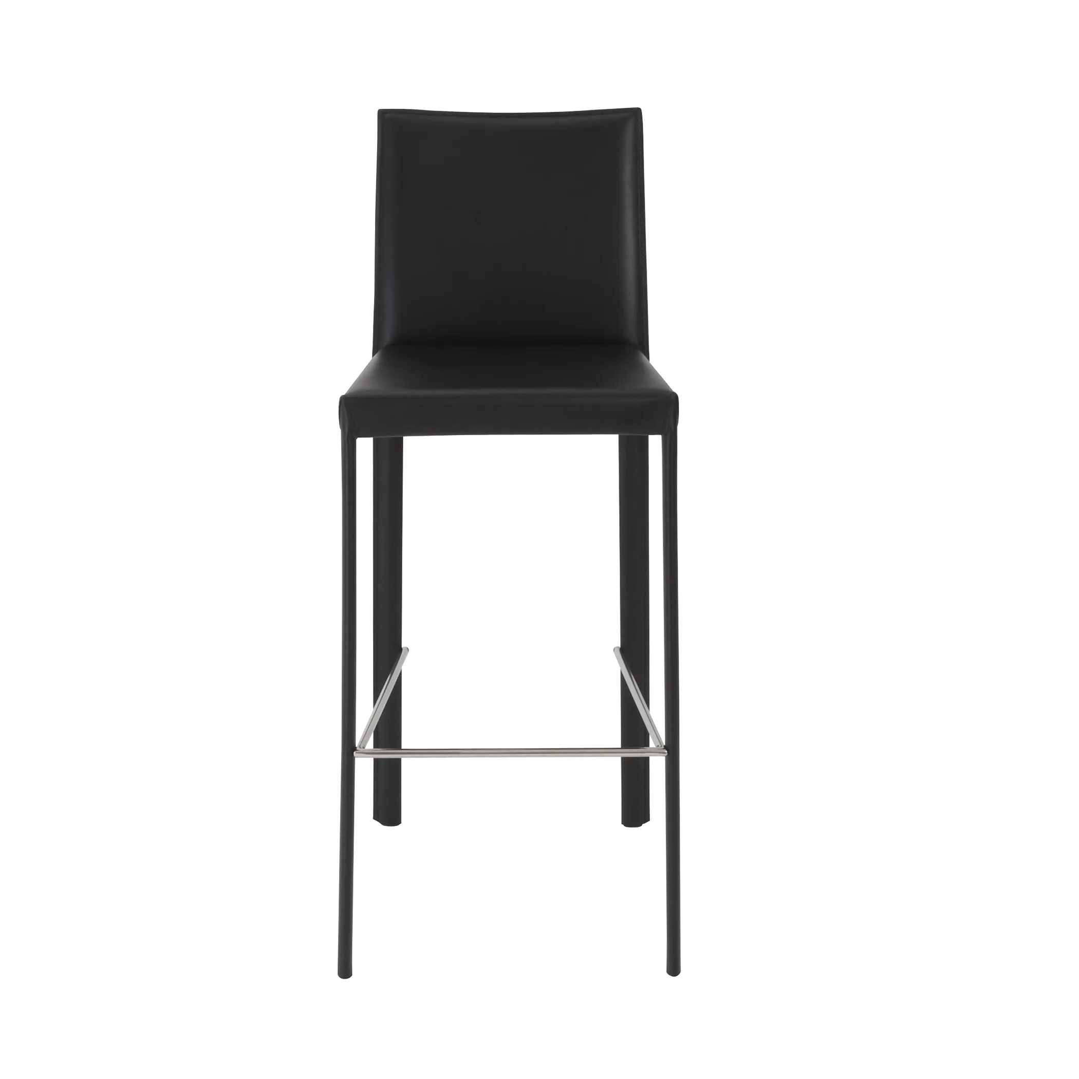 Hasina Bar Stool in Black with Polished Stainless Steel Legs  - Set of 2