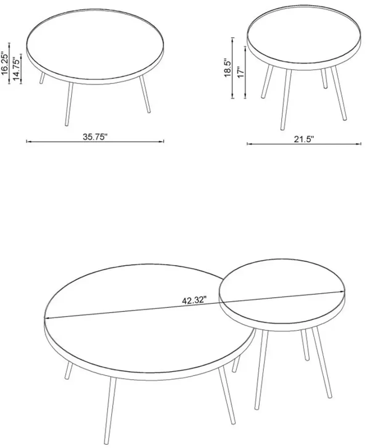 Kaelyn 2-Piece Round Mirror Top Nesting Coffee Table Chrome