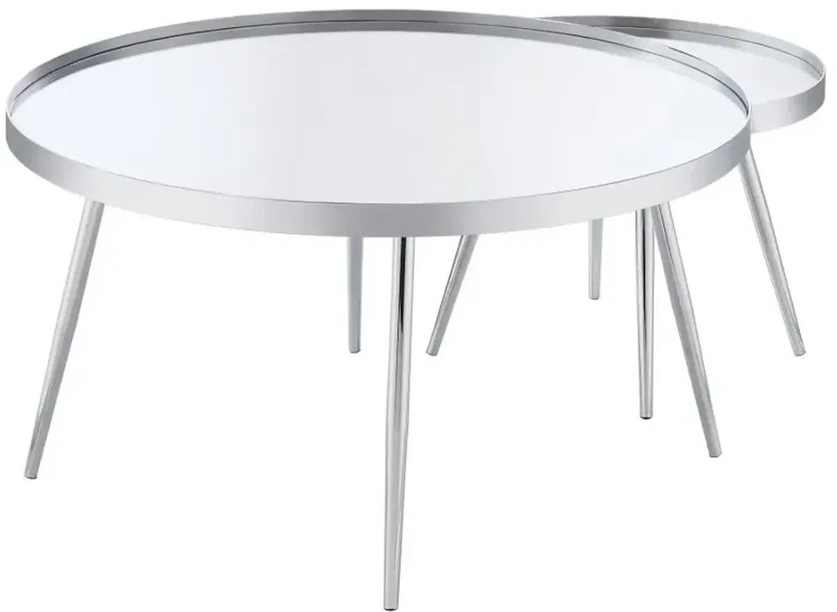 Kaelyn 2-Piece Round Mirror Top Nesting Coffee Table Chrome