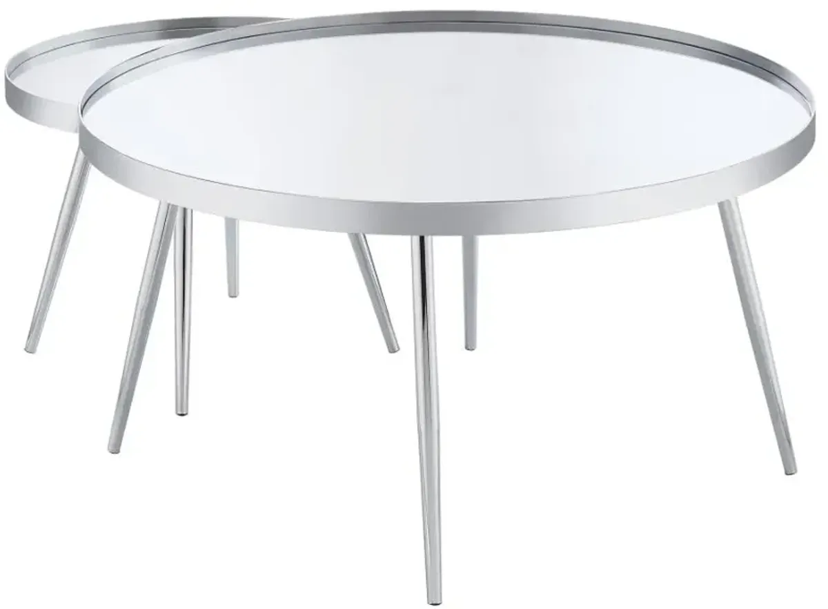 Kaelyn 2-Piece Round Mirror Top Nesting Coffee Table Chrome