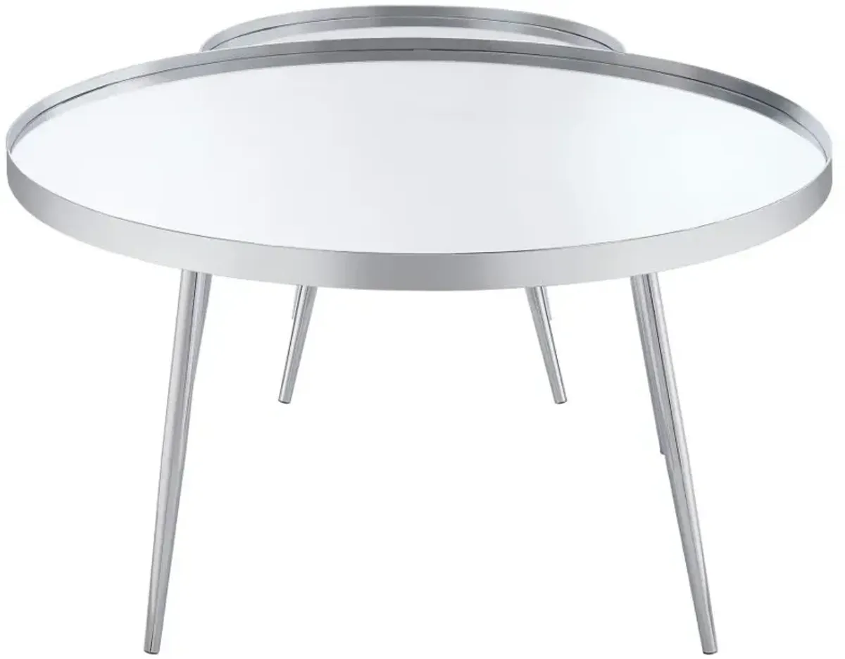 Kaelyn 2-Piece Round Mirror Top Nesting Coffee Table Chrome