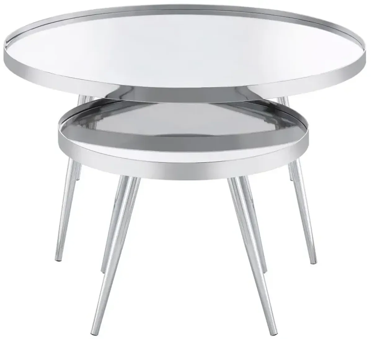 Kaelyn 2-Piece Round Mirror Top Nesting Coffee Table Chrome