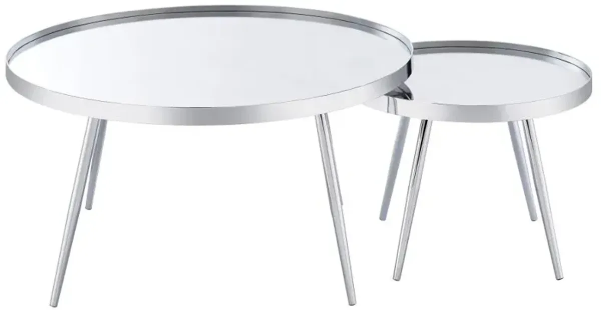 Kaelyn 2-Piece Round Mirror Top Nesting Coffee Table Chrome