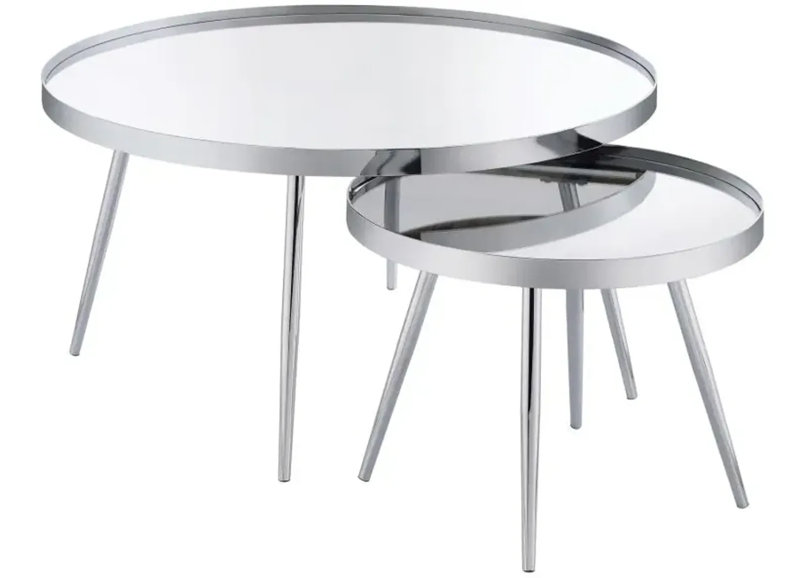 Kaelyn 2-Piece Round Mirror Top Nesting Coffee Table Chrome