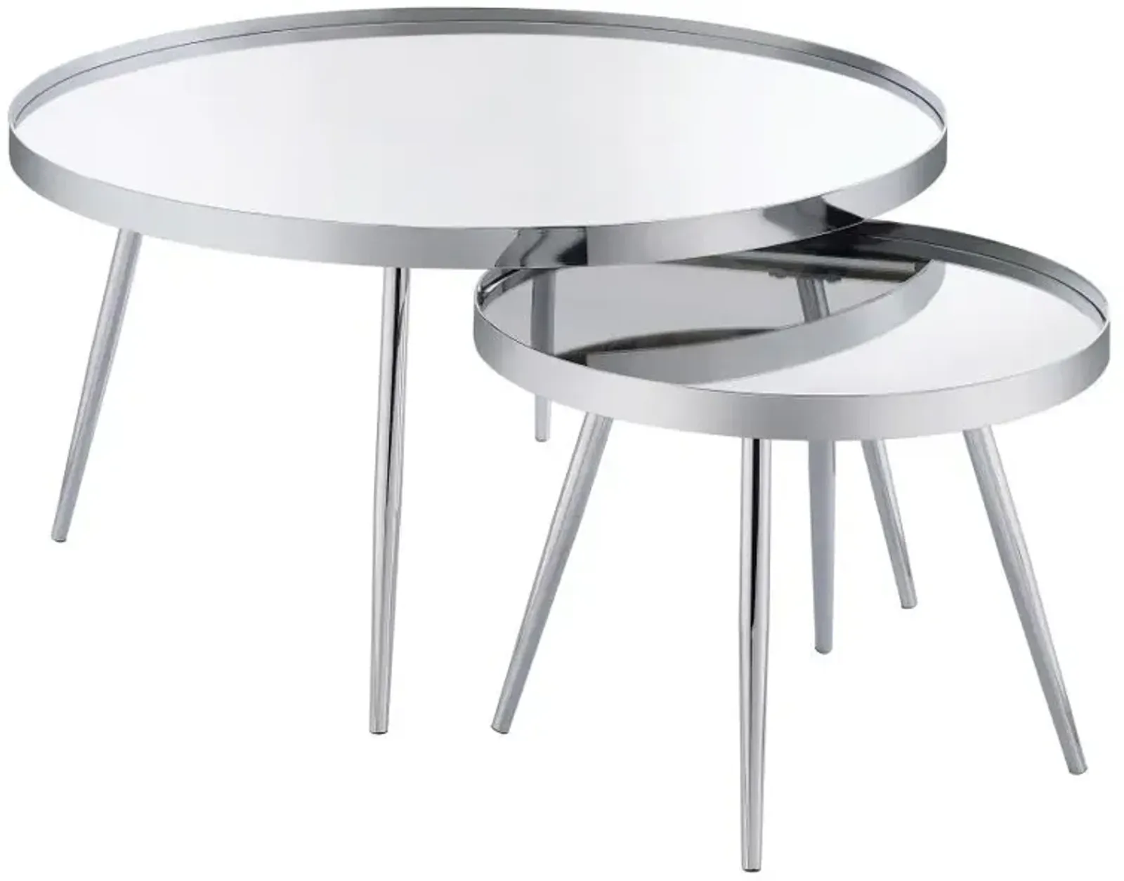 Kaelyn 2-Piece Round Mirror Top Nesting Coffee Table Chrome