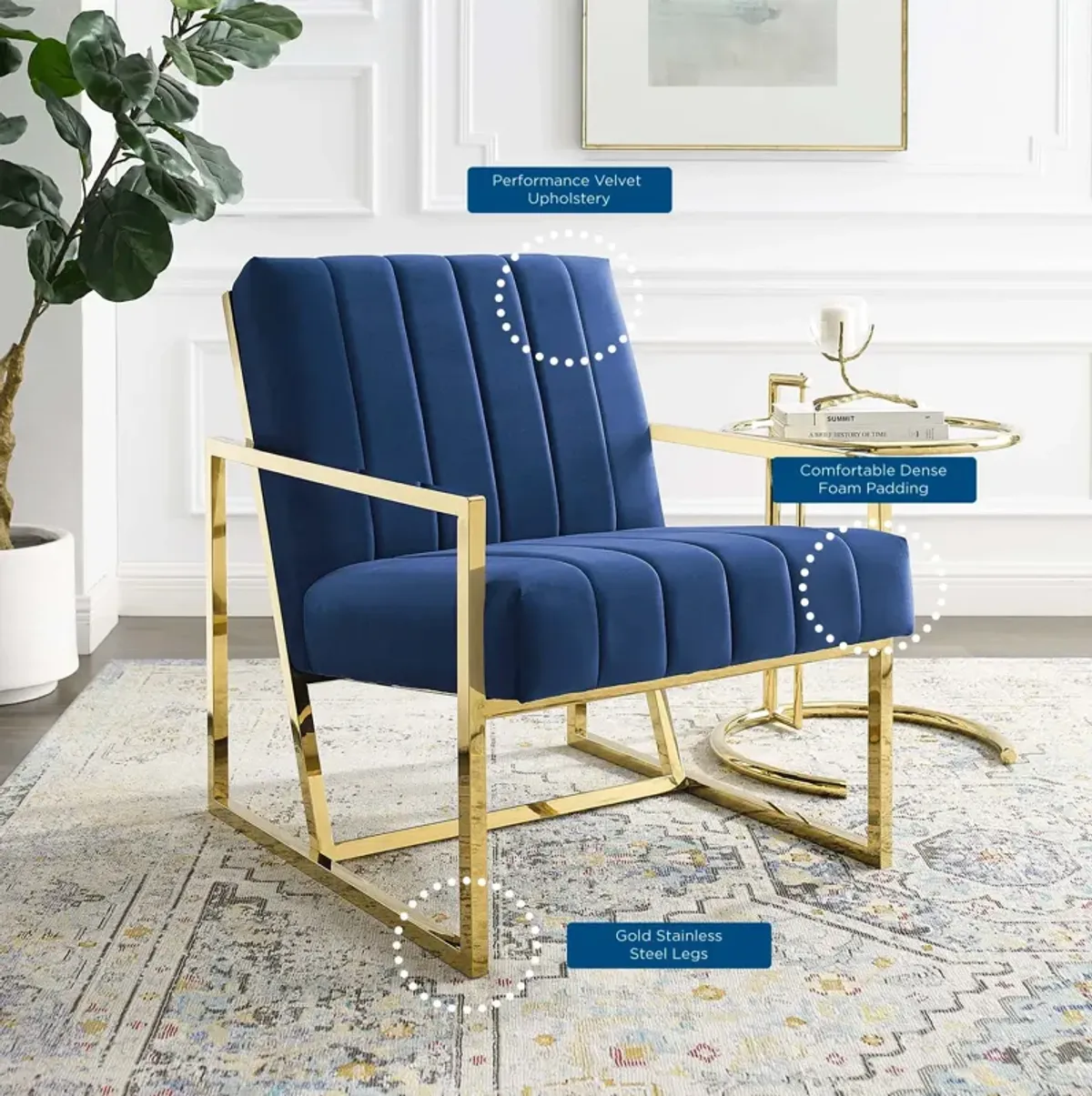 Inspire Channel Tufted Performance Velvet Armchair