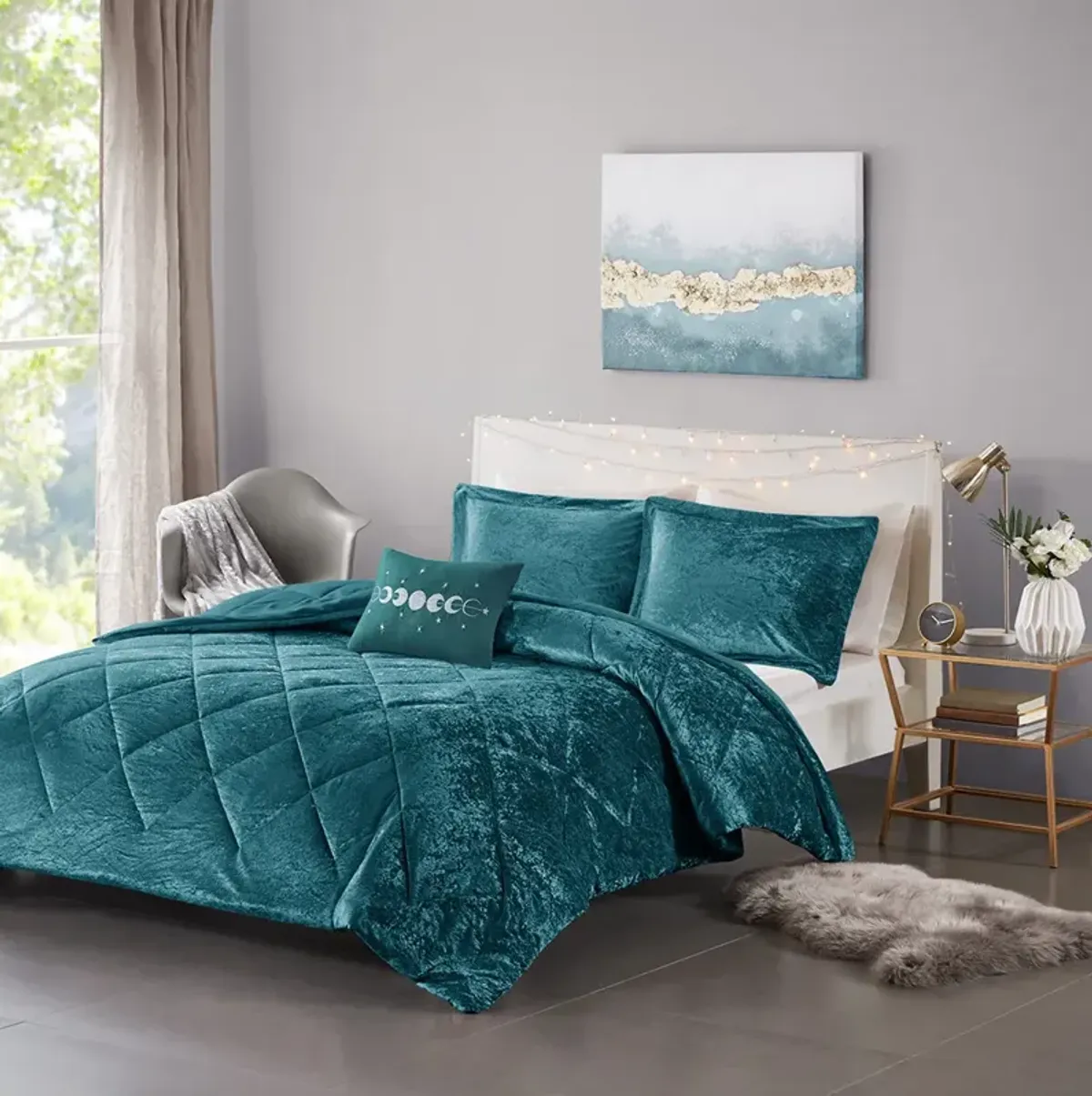 Intelligent Design Felicia Teal Velvet Duvet Cover Set