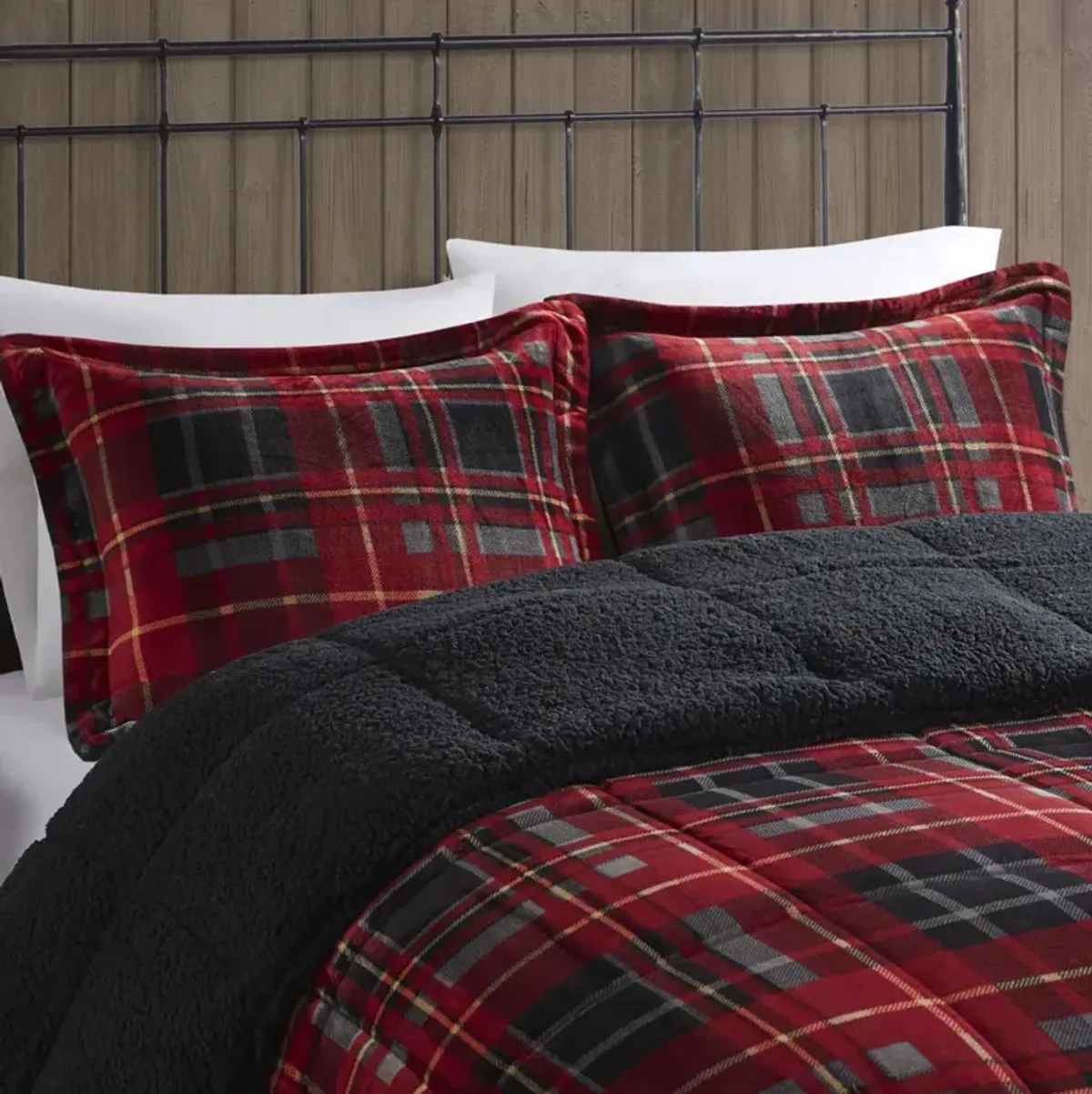 Woolrich Alton Red Plaid Plush to Sherpa Down Alternative Comforter Set