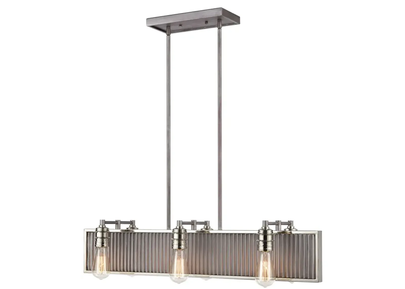 Corrugated Steel 32" Wide 6-Light Chandelier - Weathered Zinc