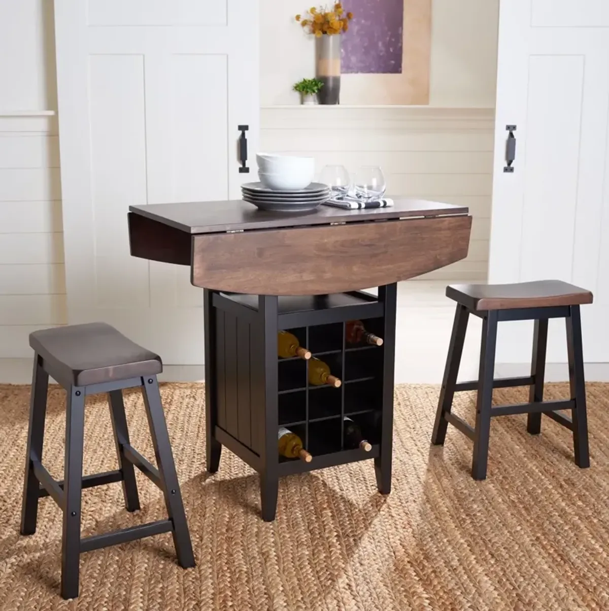  EMERIC 3 PC SET DROP LEAF PUB TABLE