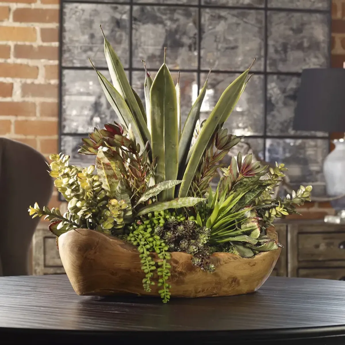 Salar Succulents In Teak Bowl