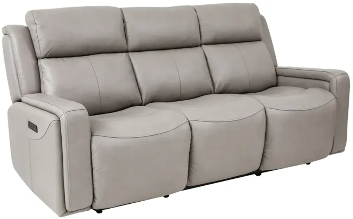 Claude Dual Power Headrest and Lumbar Support Reclining 2 Piece Sofa and Recliner Set in Light Gray Genuine Leather