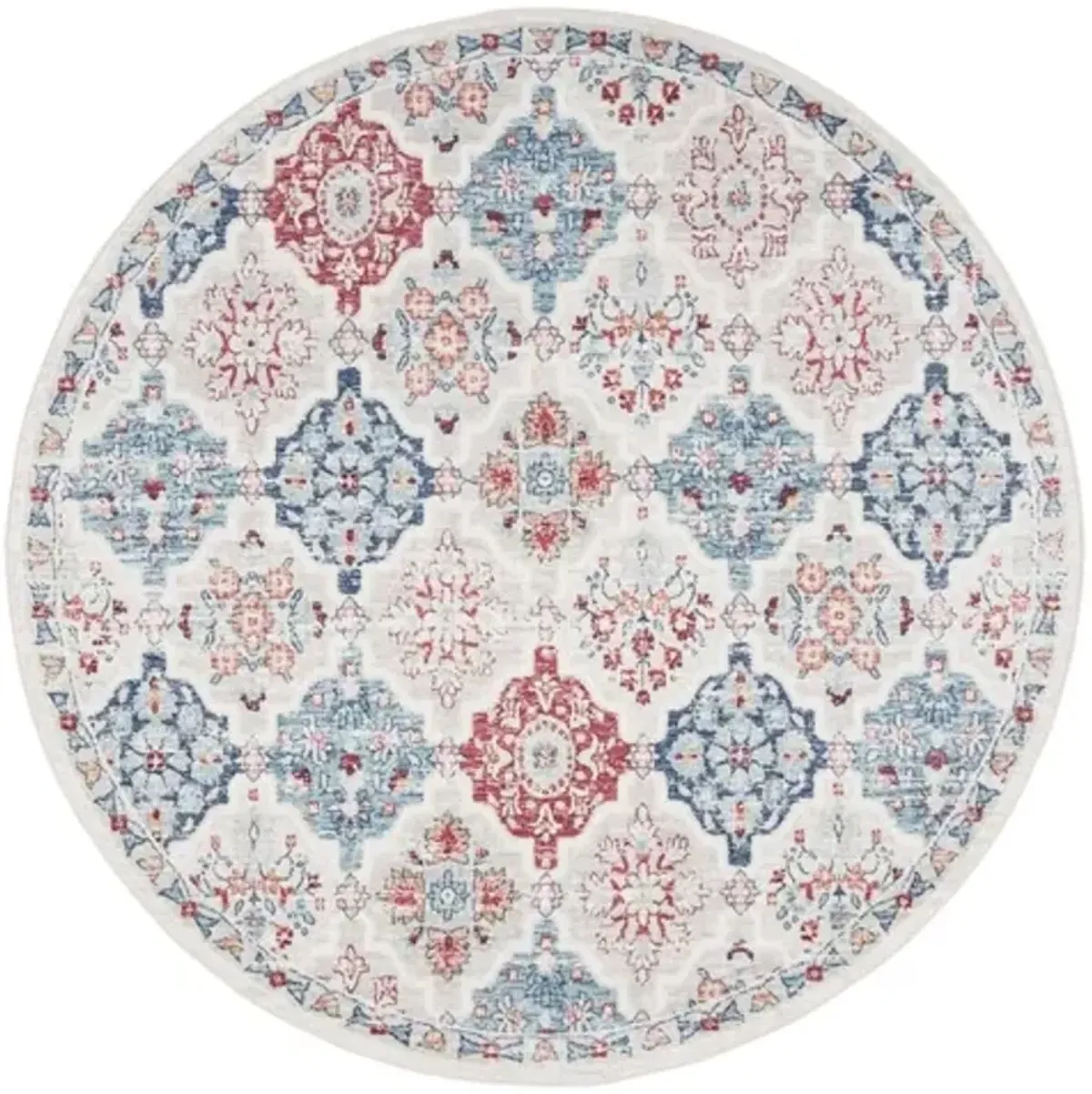 Brentwood 815 Cream / Blue 6'-7" X 6'-7" Round Round Powerloomed Rug