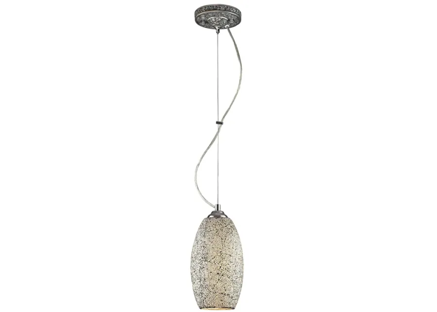 BELLISIMO COLLECTION 1-LIGHT PENDANT in SATIN SILVER with A WHITE CRACKLED GLASS