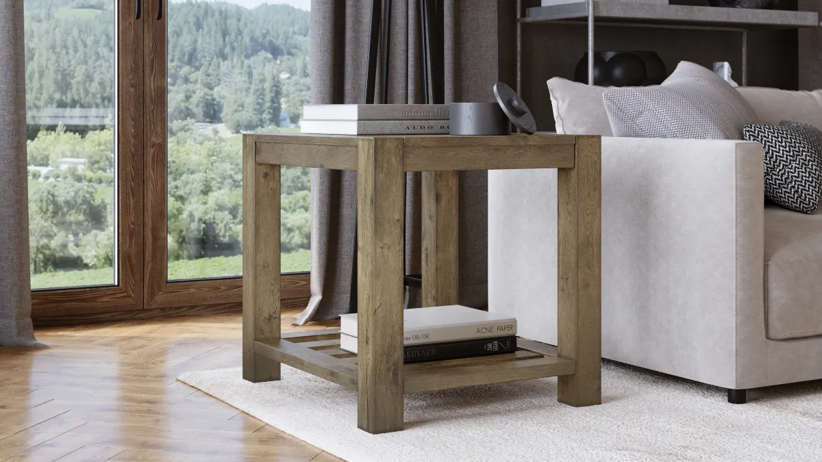 Canyon Solid Wood Rectangular End Table in Washed Grey