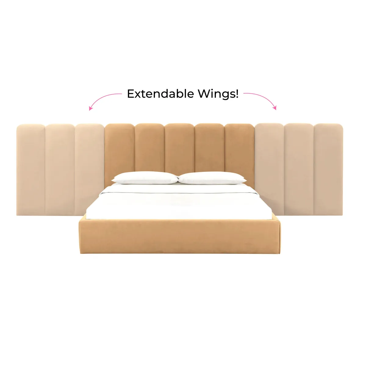 Palani Honey Velvet Queen Bed with Wings