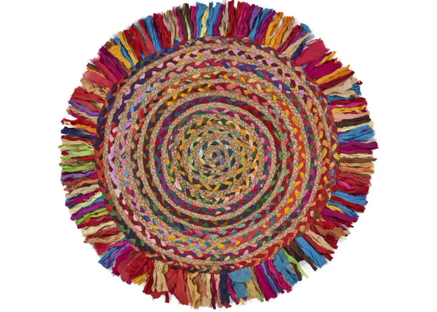 Nature Bright Multicolor Braided Chindi Cotton Blend Indoor Round Area Rug 5'6"