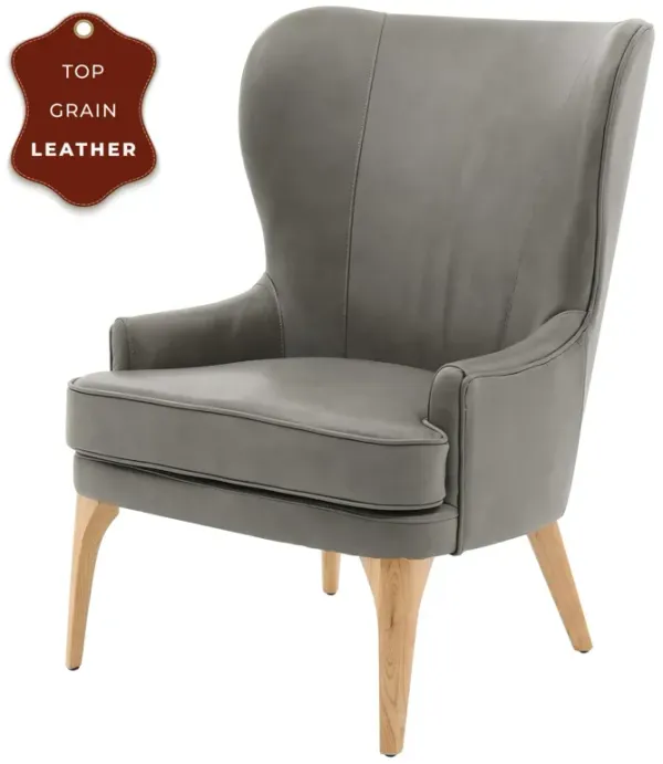 bjorn kd top grain leather accent chair, garrett gray