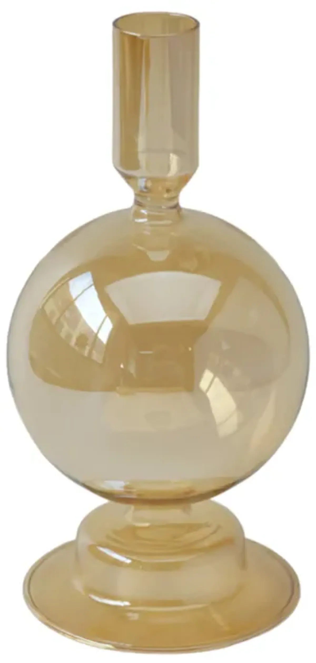 7" Glass Bubble Taper Candle Holder, Gold Luster