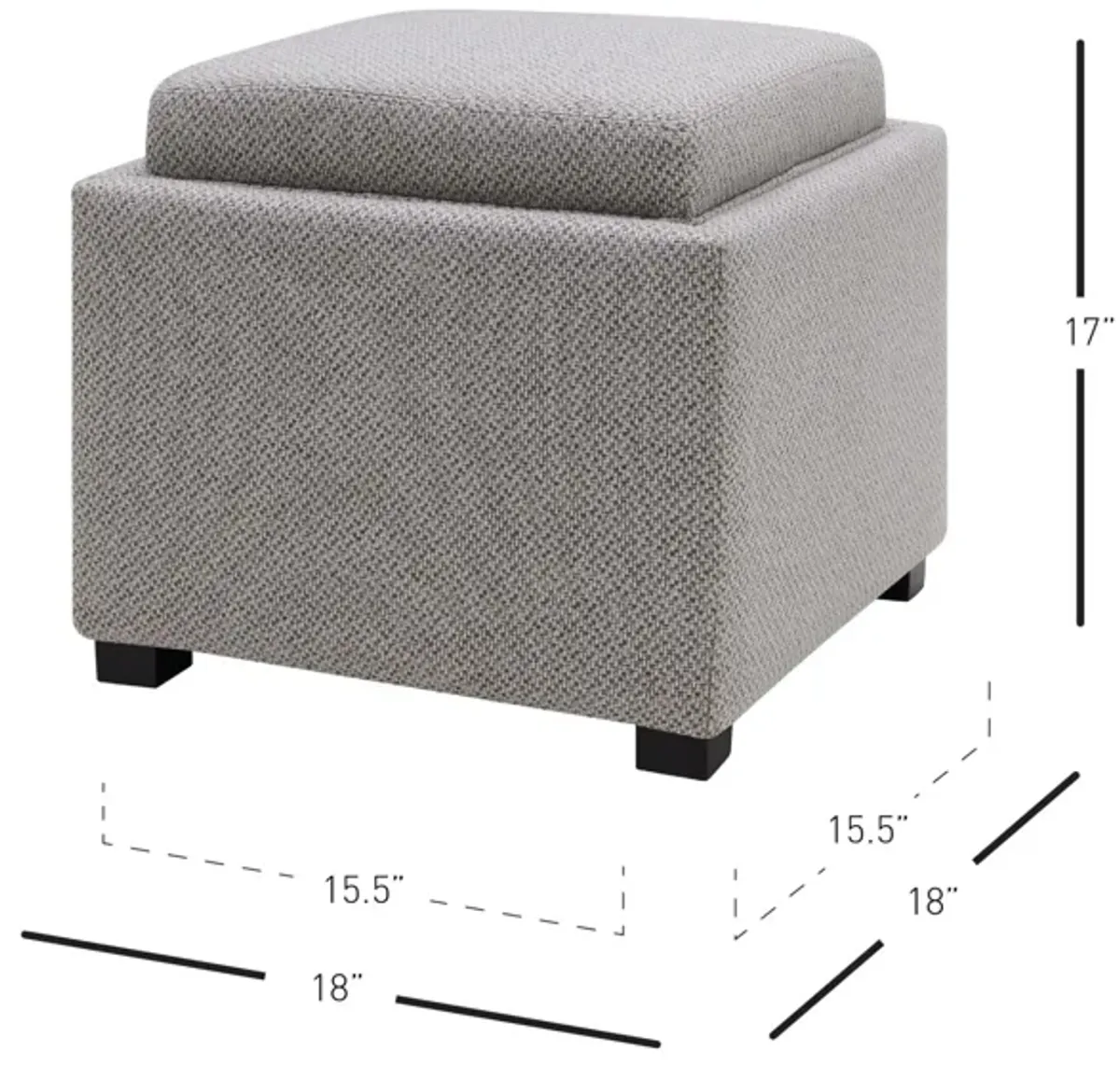 cameron square fabric storage ottoman w/ tray, cardiff gray