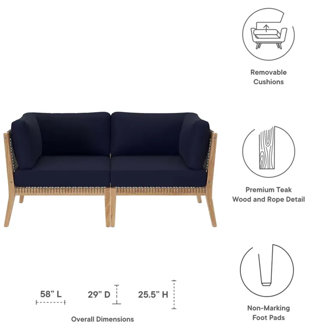 Clearwater Outdoor Patio Teak Wood Loveseat