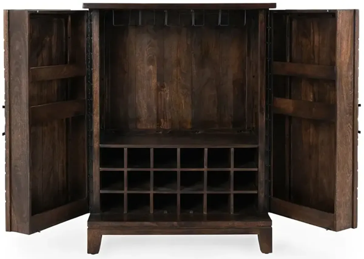 Vivienne Mango Wood Bar Cabinet Bark Brown