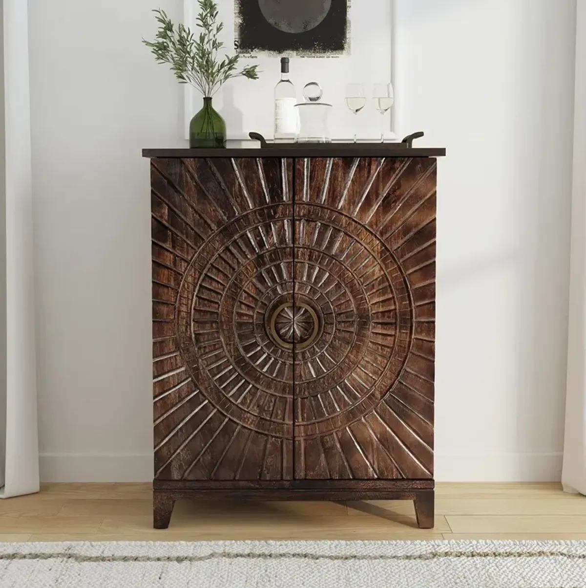 Vivienne Mango Wood Bar Cabinet Bark Brown