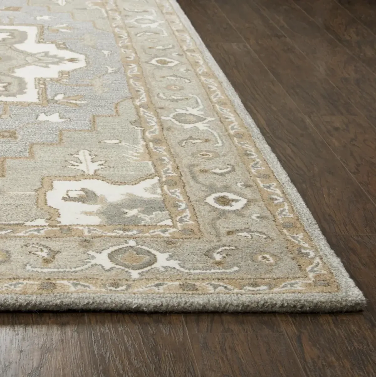 Suffolk Gray/Natural Oriental Medallion Wool 2'6" x 8' Runner Rug