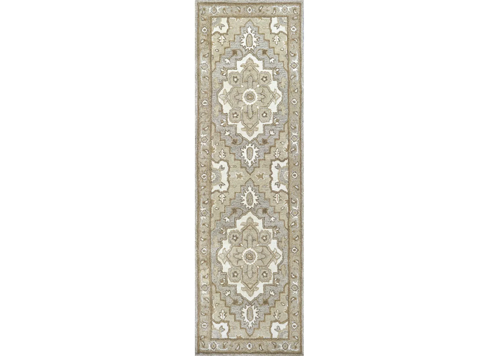 Suffolk Gray/Natural Oriental Medallion Wool 2'6" x 8' Runner Rug