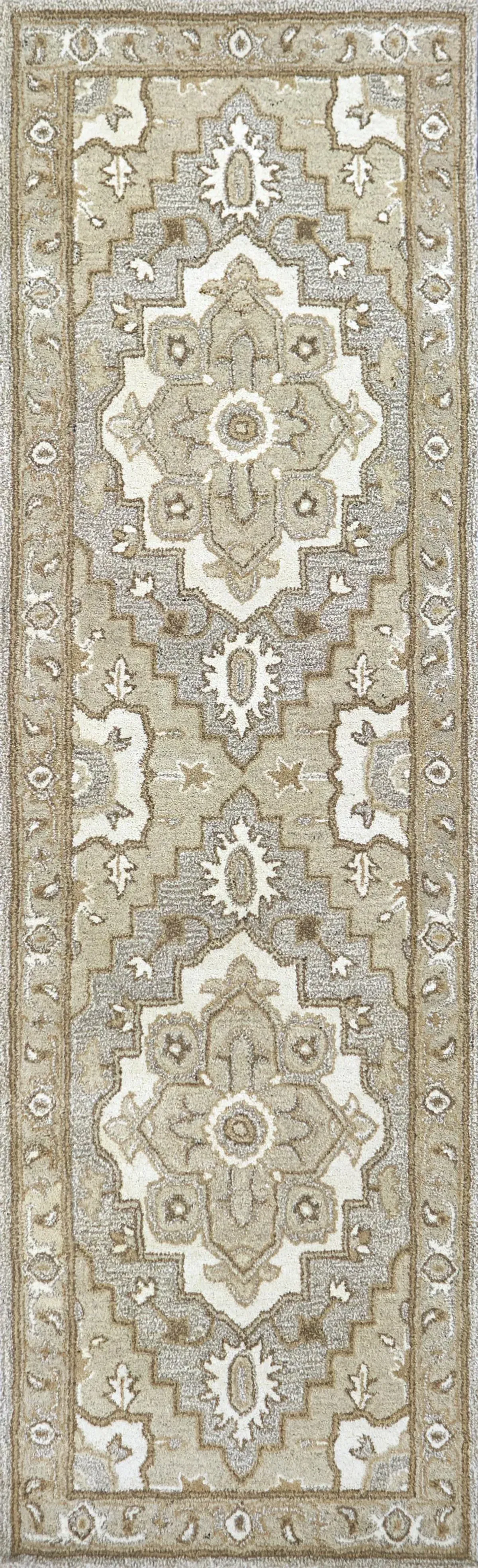 Suffolk Gray/Natural Oriental Medallion Wool 2'6" x 8' Runner Rug