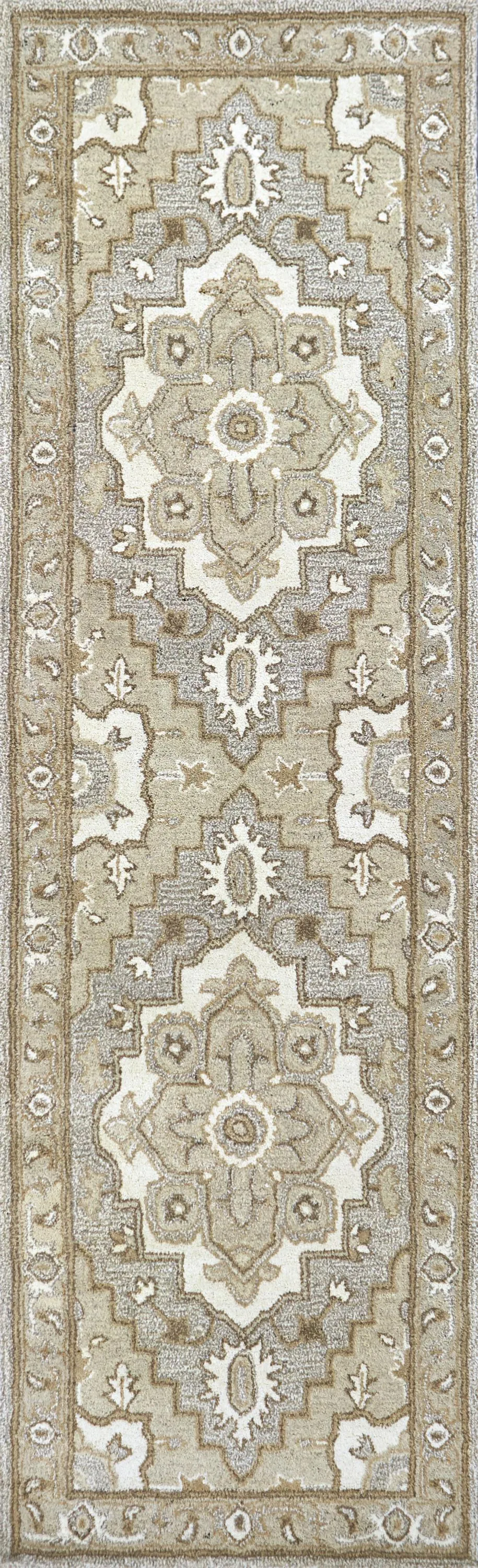 Suffolk Gray/Natural Oriental Medallion Wool 2'6" x 8' Runner Rug