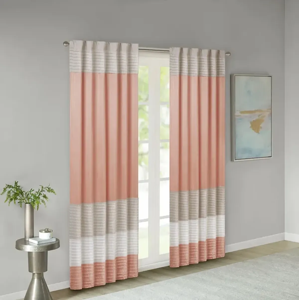 Madison Park Amherst Coral Polyoni Pintuck Curtain Panel