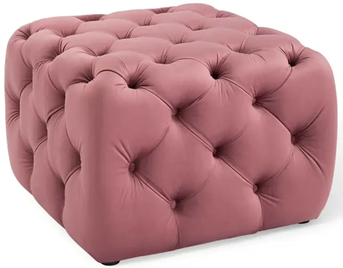 Amour Tufted Button Square Performance Velvet Ottoman